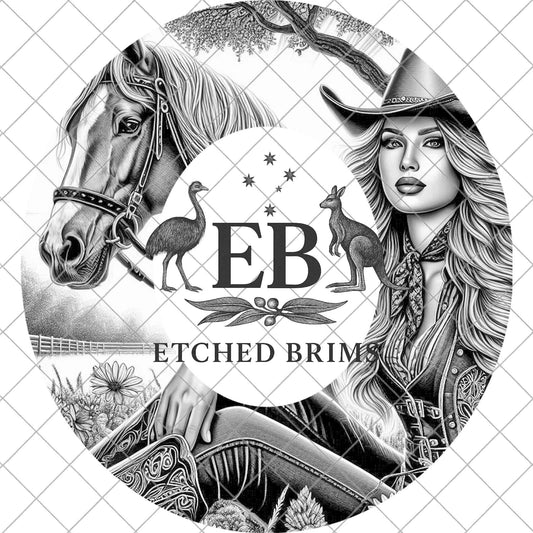 Cowgirl and Horse Hat Burning Design, Digital Download PNG, PDF, Country Life, Laser Engraving Template, Printable Stencil, EB942