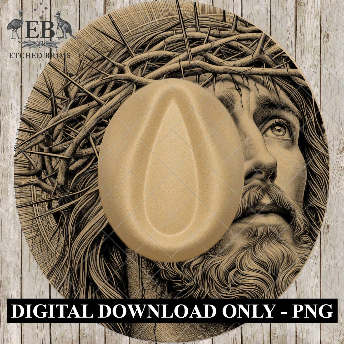 Jesus Crown of Thorns, Hat Burning Design, Christian Wide Brim Hat Design, Laser Engraving Brim Template PNG, EB689
