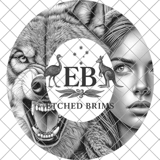 Girl & Wolf Hat Engraving Template, Wide Brim Hat Burning Design, Laser Hat Burning Design, Printable Stencil, Pyrography Art, EB829