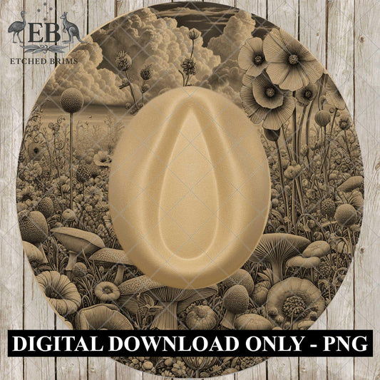 Mushrooms & Wildflowers, Hat Burning Design, Digital Download PNG, Laser Engraving Template, EB1018