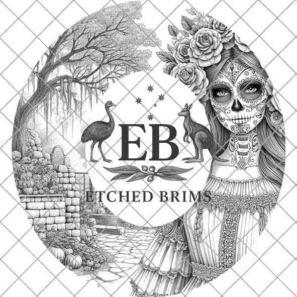 Sugar Skull Hat 5 Engraving Design, Laser Brim Template, Day of the Dead, Western Hat File, Cowgirl Brim Design, Digital Download EB300