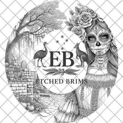 Sugar Skull Hat 5 Engraving Design, Laser Brim Template, Day of the Dead, Western Hat File, Cowgirl Brim Design, Digital Download EB300