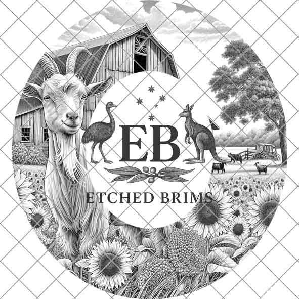 Goat and Sunflowers 4, Hat Burning Template, Hat Burning Stencil, Hat Laser Engraving Design, Wide Brim Hat, Printable Hat Template, EB559
