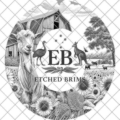 Goat and Sunflowers 4, Hat Burning Template, Hat Burning Stencil, Hat Laser Engraving Design, Wide Brim Hat, Printable Hat Template, EB559