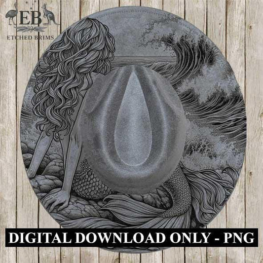 Mermaid 3, Laser Hat Burning Design, Digital Download PNG, Hat Burning Template, Hat Laser Engraving Design, Wide Brim Hat Laser File EB66