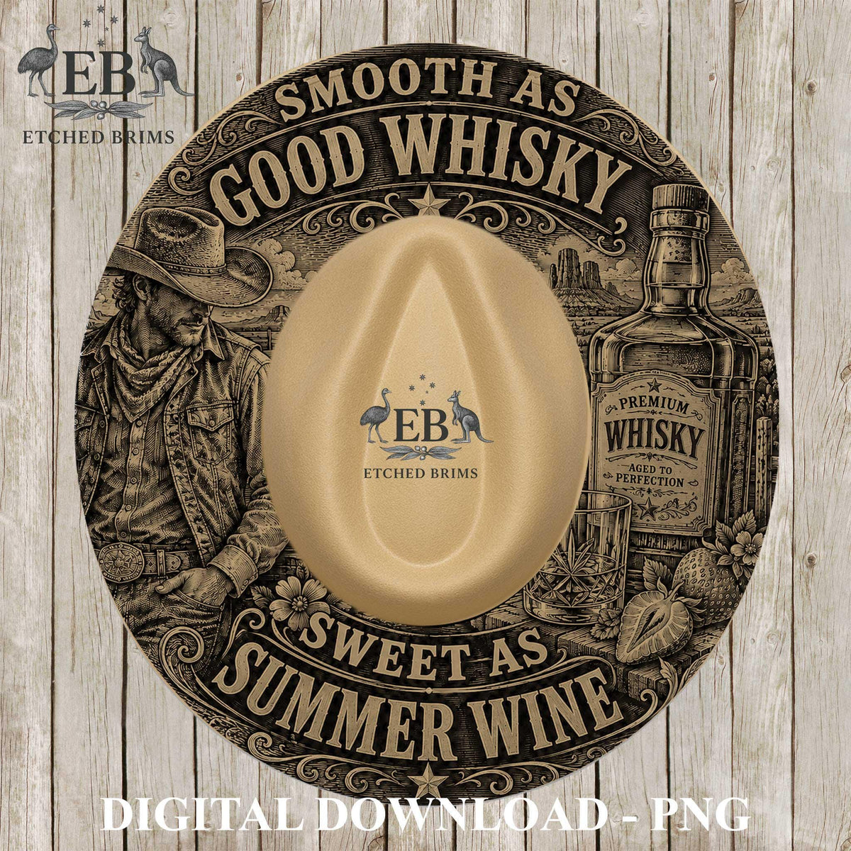 Cowboy Whiskey, Hat Burning Template, Wide Brim Laser Hat Engraving Design, Printable Stencil, EB1372