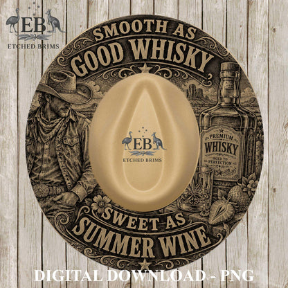 Cowboy Whiskey, Hat Burning Template, Wide Brim Laser Hat Engraving Design, Printable Stencil, EB1372