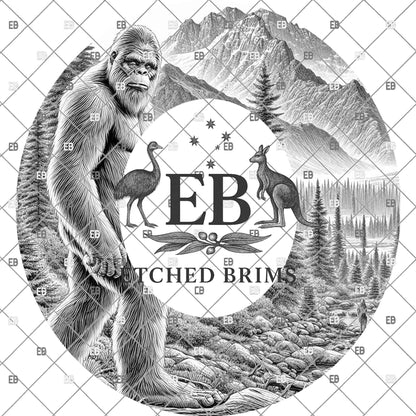 Bigfoot Brim Template PNG | Sasquatch Mountain Hat Engraving Design | Hunting Hat Burning File | Laser Engraving Download, EB1220