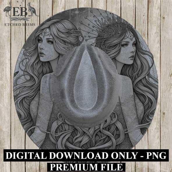 Gemini Zodiac Hat Design PNG, Laser Engraving File, Western Boho Digital Download, Hat Engraving Design, Western Hat File, EB306