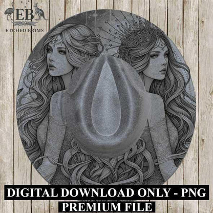 Gemini Zodiac Hat Design PNG, Laser Engraving File, Western Boho Digital Download, Hat Engraving Design, Western Hat File, EB306