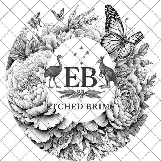 Peonies Flowers & Butterflies 4, Hat Burning Design, Hat Burning Stencil, Hat Burning Template, Hat Laser Engraving Design, Hat File EB449