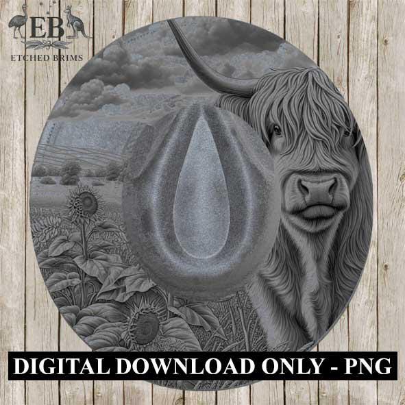 Highland Cow 4, Laser Hat Burning Design, Digital Download PNG, Hat Burning Template, Hat Laser Engraving Design, Wide Brim Hat File, EB235