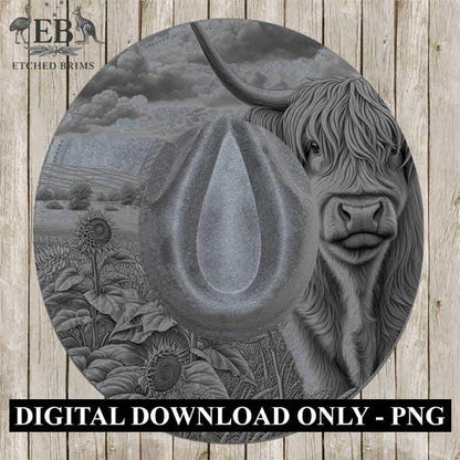 Highland Cow 4, Laser Hat Burning Design, Digital Download PNG, Hat Burning Template, Hat Laser Engraving Design, Wide Brim Hat File, EB235