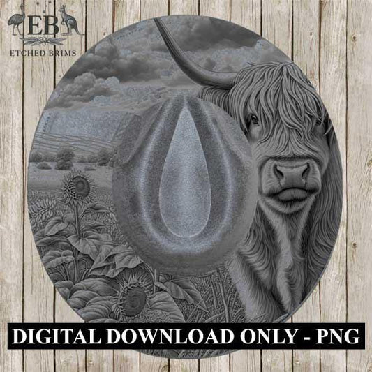 Highland Cow 4, Laser Hat Burning Design, Digital Download PNG, Hat Burning Template, Hat Laser Engraving Design, Wide Brim Hat File, EB235