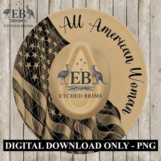 All American Woman, Hat Burning Design, Patriotic Hand Burning Stencil, PDF & PNG, Template, Laser Engraving File, EB1150