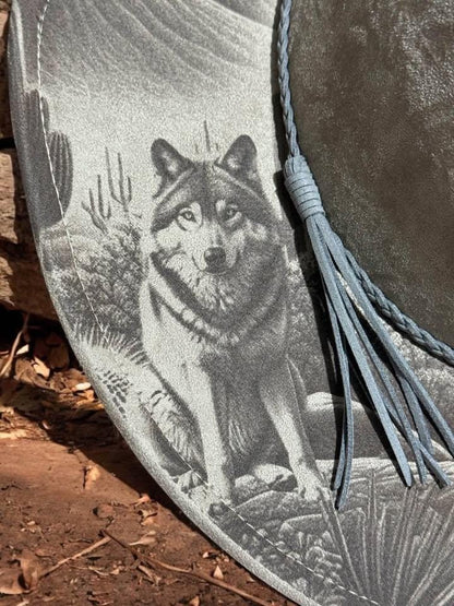 The Desert Spirit – Laser Engraved Horse & Wolf Brim Hat, Wide Brim Hat, Vegan Suede Fedora Hat, Laser Engraved, Burned Fedora