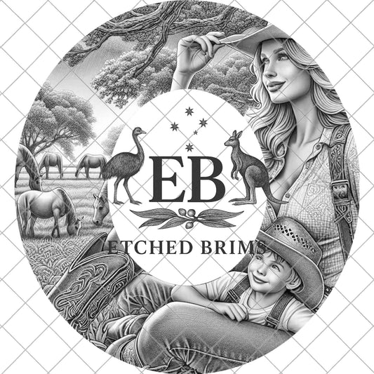 Mother and Son, Hat Burning Stencil, for Wide Brim Fedora, Cowgirl and Boy PNG, EB932