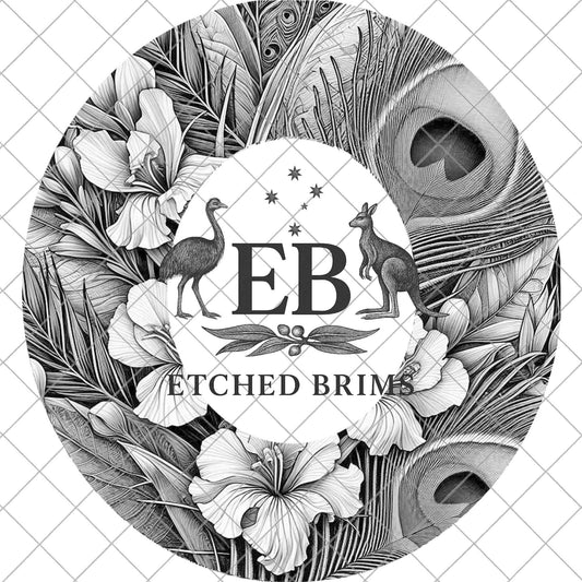 Larkspur Peacock Feather Hat Burning Design, Floral Laser Engraving Template, Cowboy Hat File, EB1037