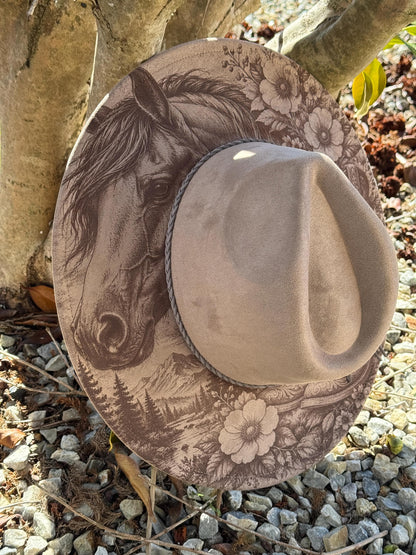 Horse and Western Boots Laser Engraved Hat – Rustic Western Brim | Cowboy Cowgirl Fedora