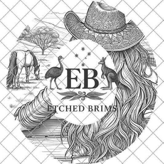 Cowgirl 2 Hat Engraving – Hat Engraving PNG Template – Digital Laser Burn Design for Wide Brim Faux Suede Hats - Laser Hat Burning File EB56