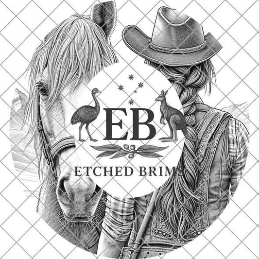 Cowgirl Horse 1 Hat Burning Design, Digital Download PNG, PDF, Hat Burning Template, Hat Laser Engraving Design, Printable Stencil, EB536