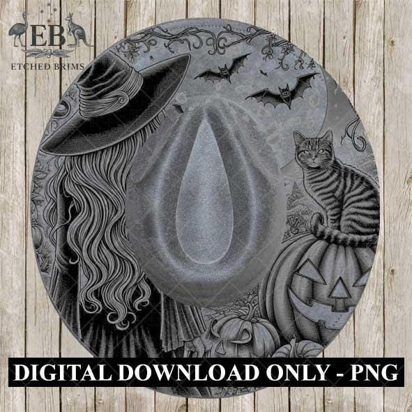 Halloween Hat Template, Witch, Pumpkin, Haunted House, Spooky Season, PNG, Hat Burning Stencil, Hat Burning Design, Engraving Pattern, EB429
