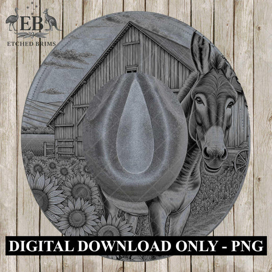 Donkey & Sunflowers 2, Hat Burning Template, Hat Burning Stencil, Hat Laser Engraving Design, Wide Brim Hat, Printable Hat Template, EB650