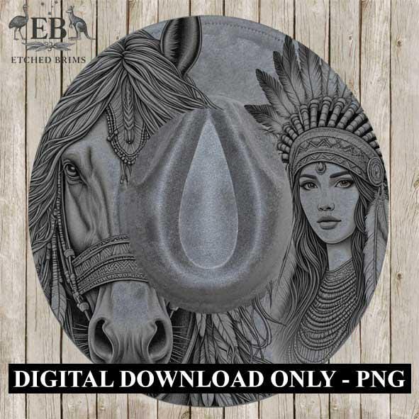 Indian Horse & Woman 1, Laser Hat Burning Design, Digital Download PNG, Hat Burning Template, Hat Laser Engraving Design, Hat File EB107