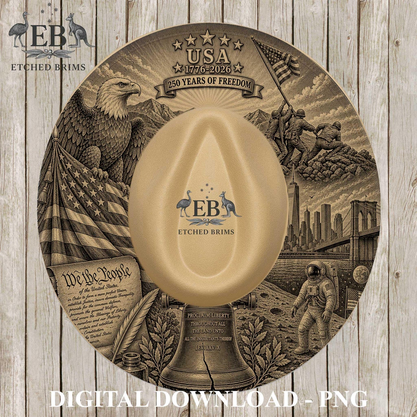 USA 250 Years Semiquincentennial Hat Burning Design, Patriotic Military Eagle Design, American Flag, PNG, Laser Hat Engraving File, EB1255