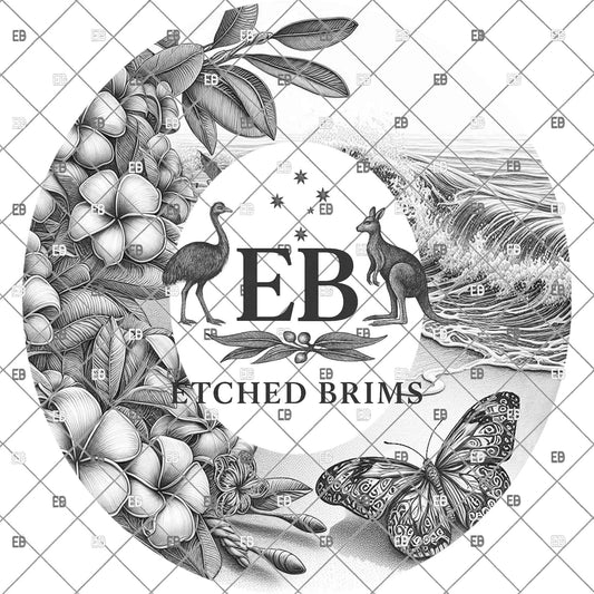 Butterfly and Frangipanis, Hat Burning Design, Digital Download PNG, Beach Hat Burning Template, Hat Laser Engraving Stencil, EB1189