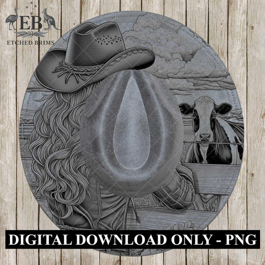 Cowgirl & Cow Farm 8, Hat Burning Design, Digital Download PNG, Hat Burning Template, Hat Laser Engraving Design, Wide Brim Hat File, EB647
