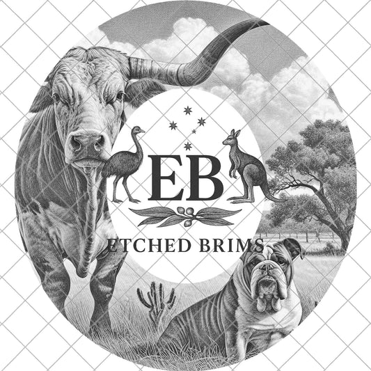 Longhorn Cow & Bulldog, Hat Burning Design, Digital Download PNG, Laser Engraving Template, Printable Stencil for Wide Brim, EB950
