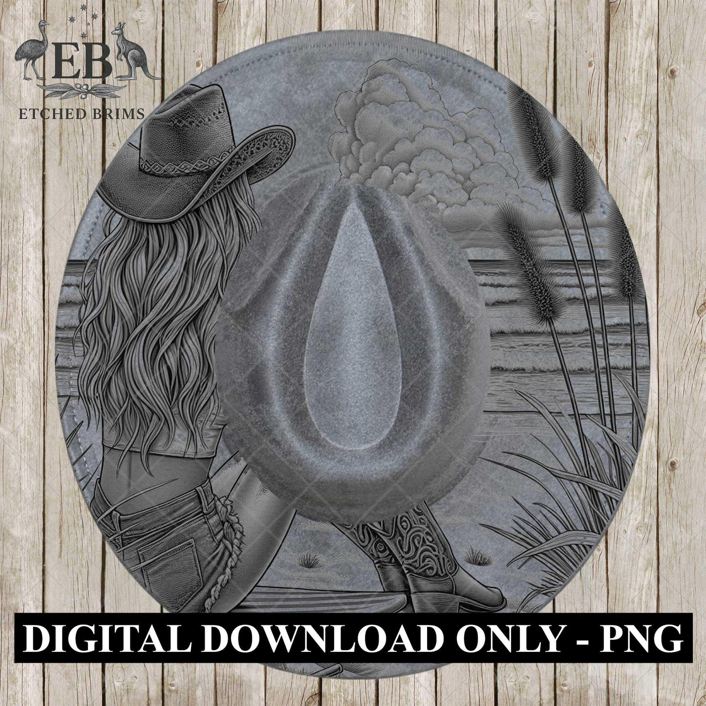 Coastal Beach Cowgirl 6, Hat Burning Design, Digital Download PNG, Hand Burning Template, Hat Laser Engraving Design, Wide Brim Hat, EB595