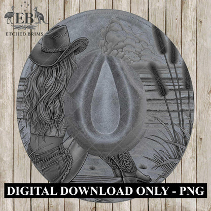 Coastal Beach Cowgirl 6, Hat Burning Design, Digital Download PNG, Hand Burning Template, Hat Laser Engraving Design, Wide Brim Hat, EB595