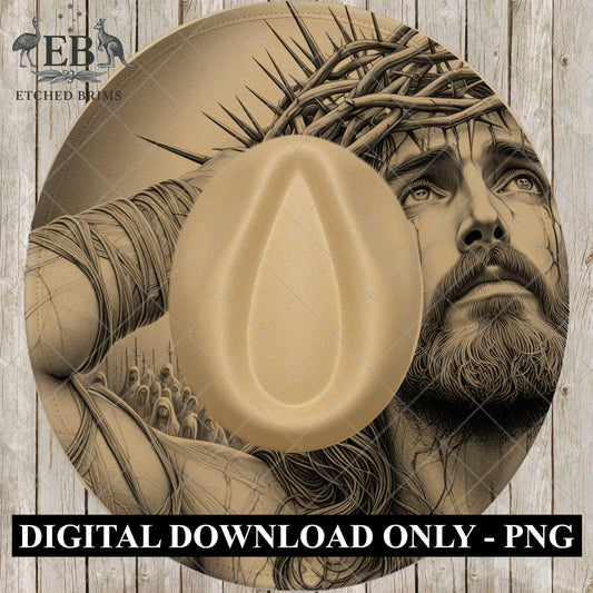 Jesus Crown of Thorns, Hat Burning Design, Christian Wide Brim Hat Design, Laser Engraving Brim Template PNG, EB690