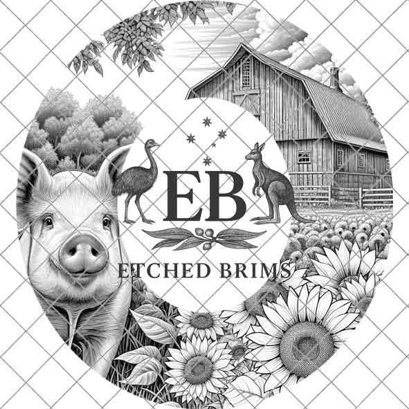 Farm Pig & Sunflowers 1, Hat Burning Template, Hat Burning Stencil, Hat Laser Engraving Design, Wide Brim Hat, Printable Hat Template, EB567