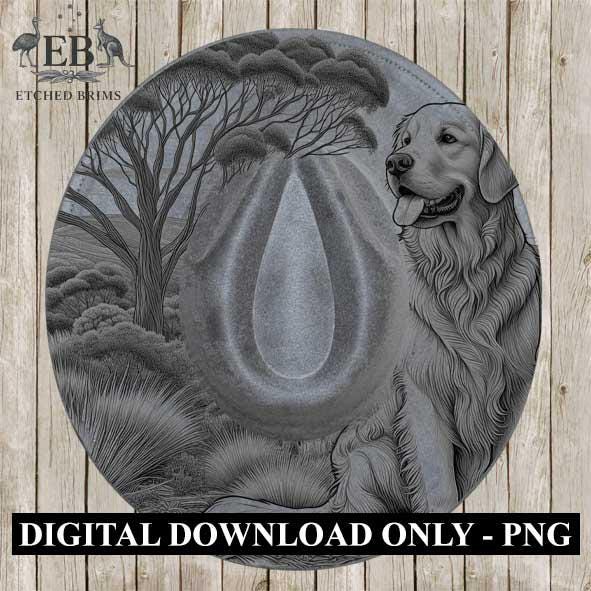 Golden Retriever Hat Engraving Template, PNG Brim Design for Burning & Etching, Digital Cowboy Hat Rim File for Laser or Hand Burn, EB388