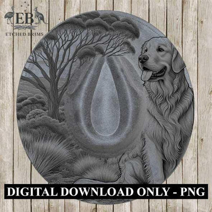 Golden Retriever Hat Engraving Template, PNG Brim Design for Burning & Etching, Digital Cowboy Hat Rim File for Laser or Hand Burn, EB388