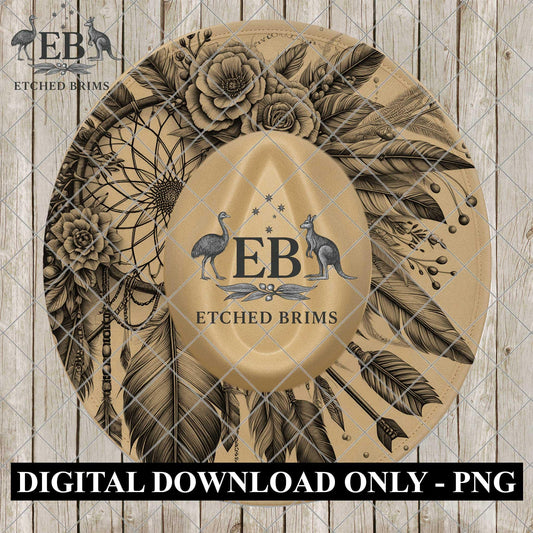 Dreamcatcher Feathers and Flowers, Hat Burning Design, Laser Engraving Template, digital download, EB1146