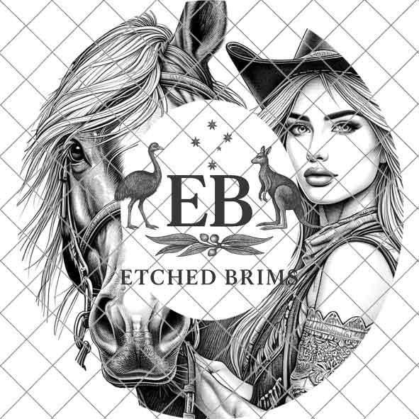 Cowgirl Horse 8, Laser Hat Burning Design, Digital Download PNG, Hat Burning Template, Hat Laser Engraving Design, Wide Brim Hat File EB224