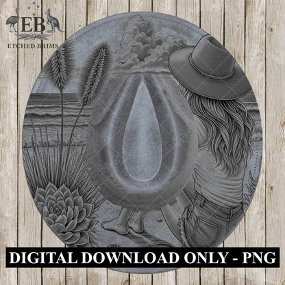 Coastal Beach Cowgirl 2, Hat Burning Design, Digital Download PNG, Hand Burning Template, Hat Laser Engraving Design, Wide Brim Hat, EB597