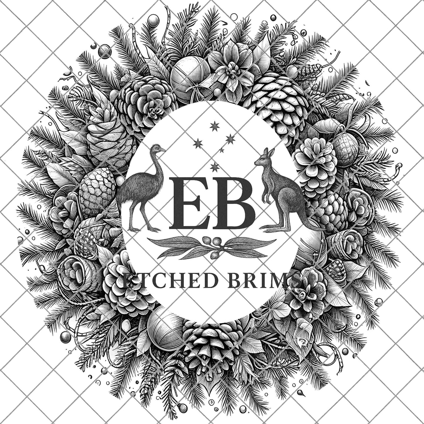 Christmas Wreath & Pinecones, Hat Burning Design, Festive Digital Download, Hat Burning Template, Wide Brim Hat Design, Hat Stencil, EB675