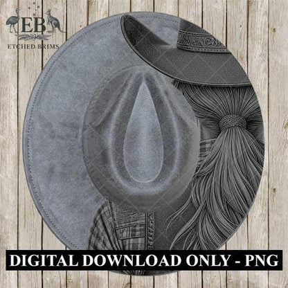 Cowgirl Hat Burning Design, Digital Download PNG, PDF, Hat Burning Template, Hat Laser Engraving Design, Printable Stencil, EB539