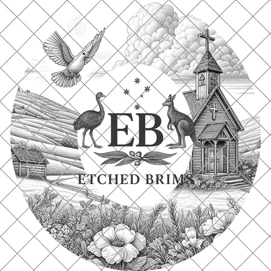 Country Church & Wildflowers, Hat Burning Design, Religious Faith, Digital Download PNG, Laser Engraving Design, Wide Brim Hat File, EB660