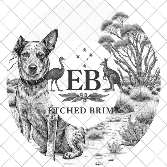 Blue Heeler Dog, Hat Burning Design, PNG for Laser Engraving, Farm Dog PNG, Wide Brim Fedora EB1063
