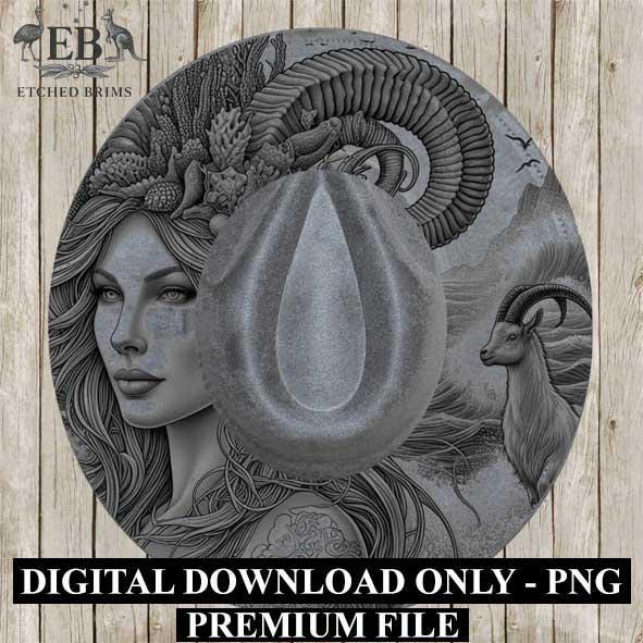 Capricorn Zodiac Hat Design PNG, Laser Engraving File, Western Boho Digital Download, Hat Engraving Design, Western Hat File, EB305