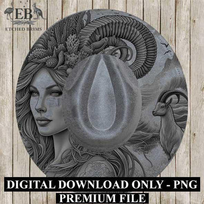 Capricorn Zodiac Hat Design PNG, Laser Engraving File, Western Boho Digital Download, Hat Engraving Design, Western Hat File, EB305