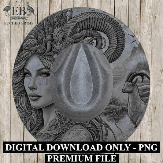 Capricorn Zodiac Hat Design PNG, Laser Engraving File, Western Boho Digital Download, Hat Engraving Design, Western Hat File, EB305