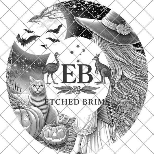 Halloween Hat Template, Witch, Pumpkin, Haunted House, Spooky Season, PNG, Hat Burning Stencil, Hat Burning Design, Engraving Pattern, EB432