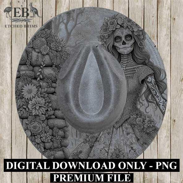 Sugar Skull Hat 14 Engraving Design, Laser Brim Template, Day of the Dead, Western Hat File, Cowgirl Brim Design, Digital Download EB301